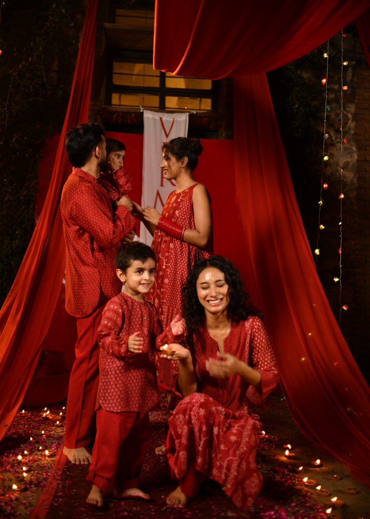 Kids U Shaped Short Tunic : Vermillion Red Chanderi