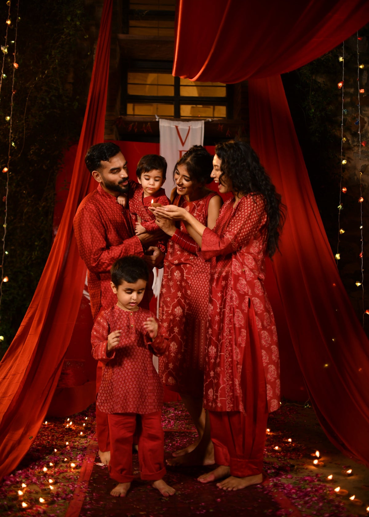 Kids U Shaped Short Tunic : Vermillion Red Chanderi