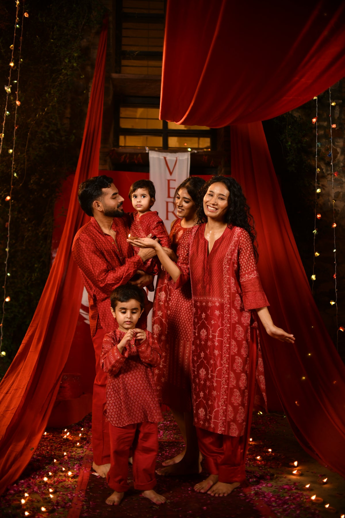Kids U Shaped Short Tunic : Vermillion Red Chanderi