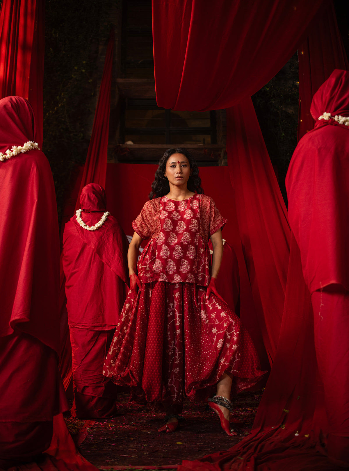 Phool Top : Vermillion Red Chanderi