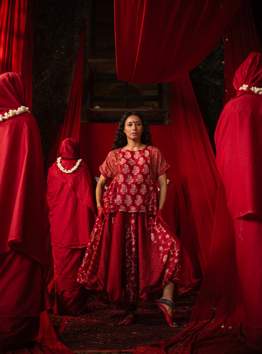 Phool Top : Vermillion Red Chanderi