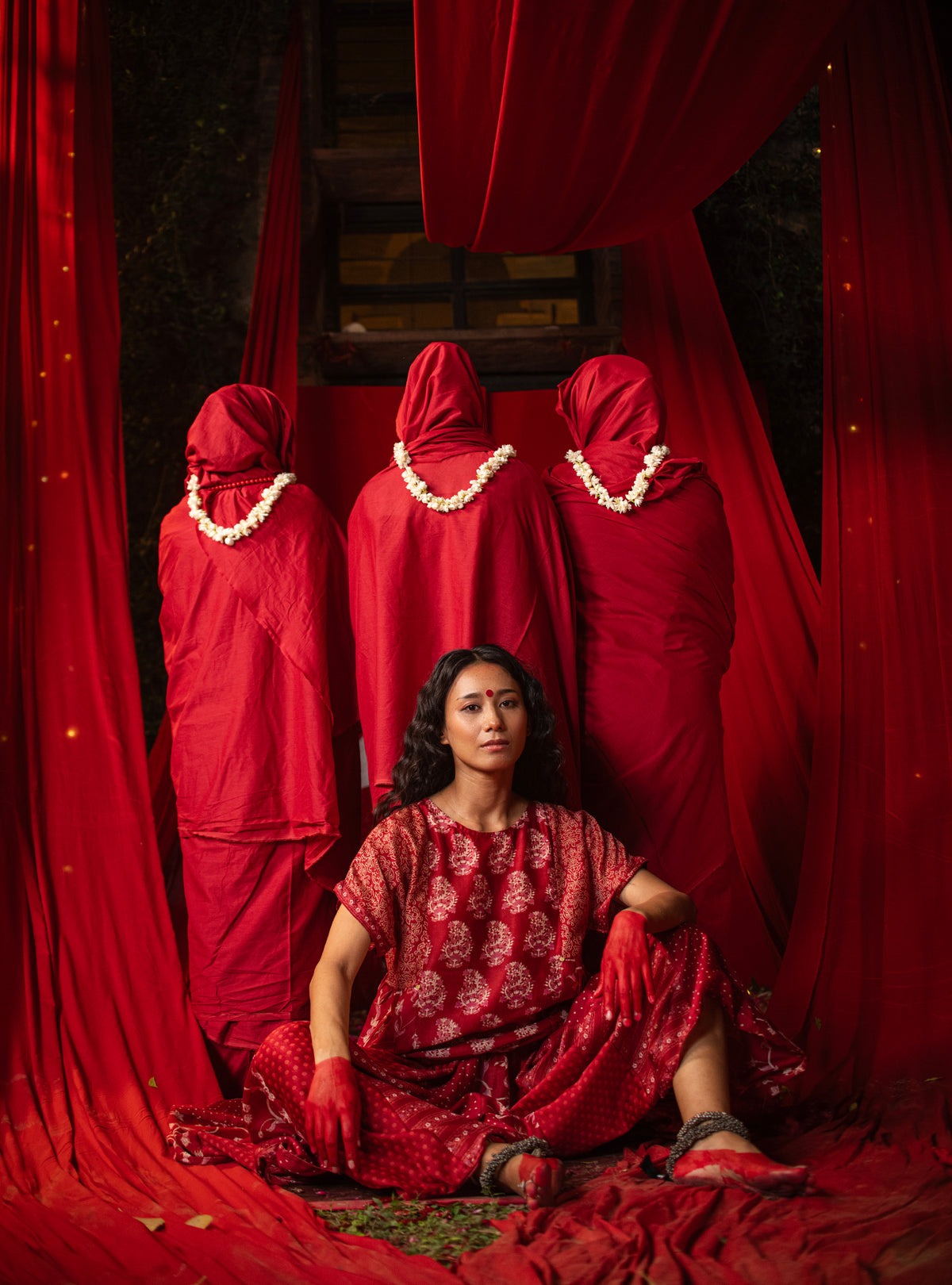 Phool Top : Vermillion Red Chanderi