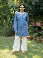 Diamond Tunic : Emb Blue Slub
