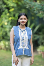 Jacket Dori Waist : Blue Slub