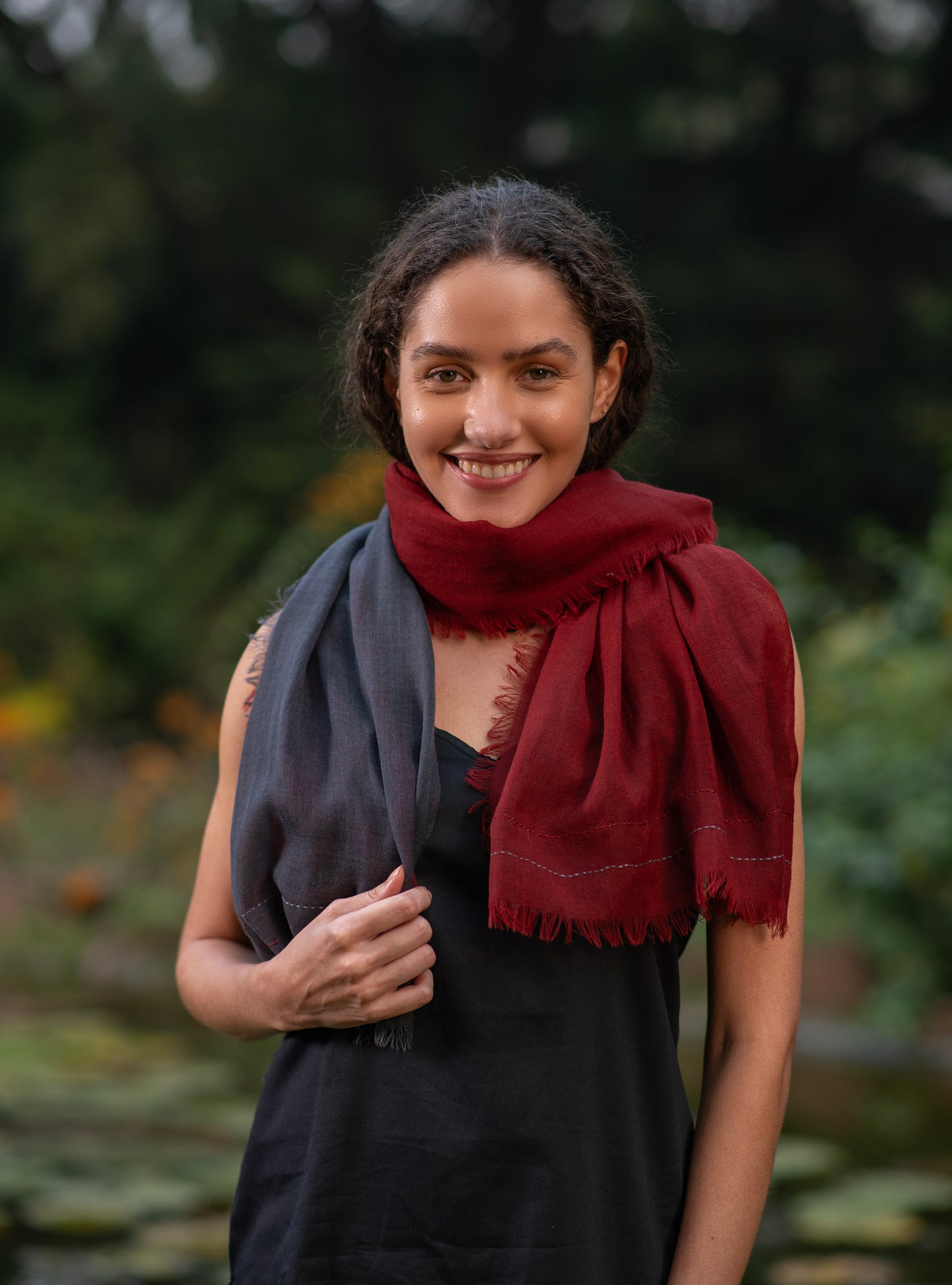 Double Layered Stole : Solid Indigo+Madder Matty Wool