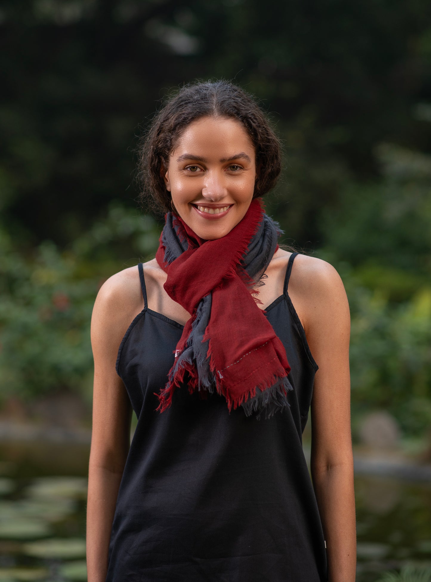 Double Layered Stole : Solid Indigo+Madder Matty Wool