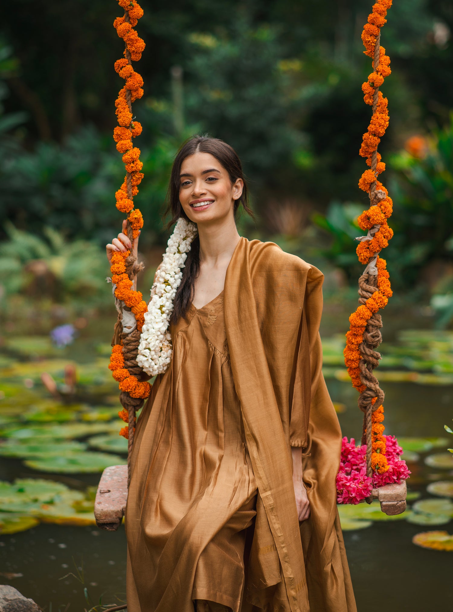 Kovalam Dress : Hand Applique Gold Chanderi