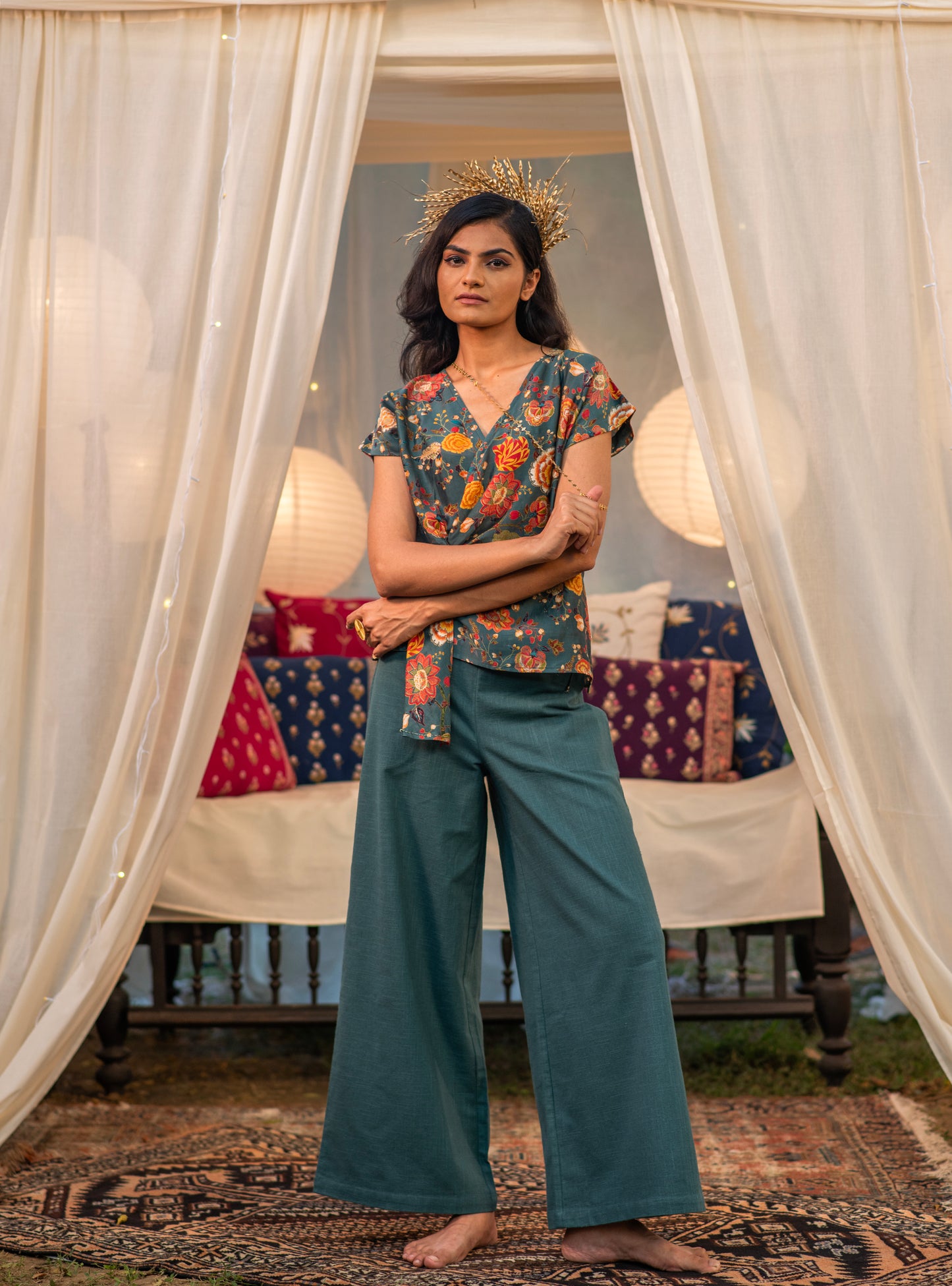 Ellie Pant : Solid Emerald Slub