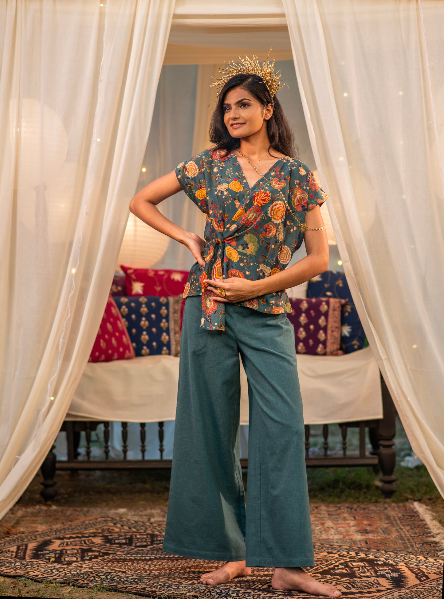 Ellie Pant : Solid Emerald Slub