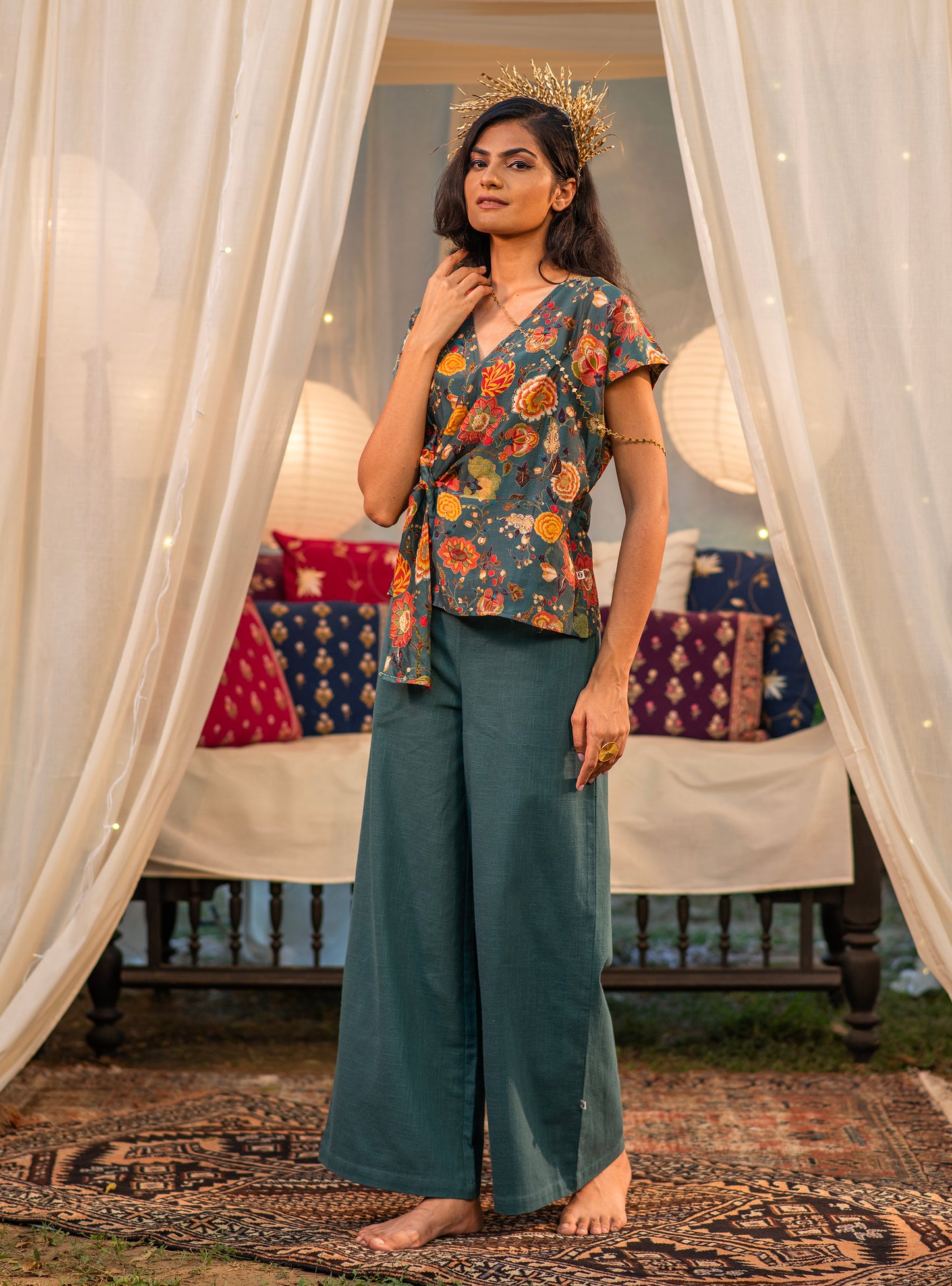 Ellie Pant : Solid Emerald Slub