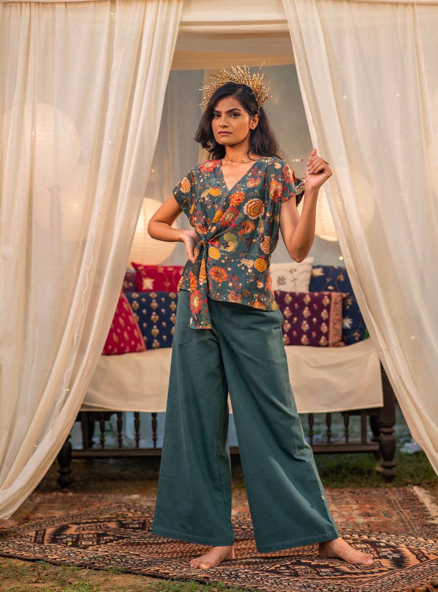 Ellie Pant : Solid Emerald Slub