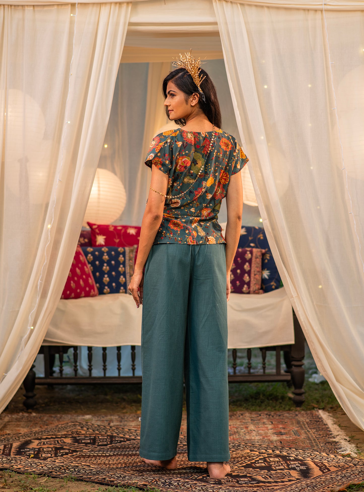 Ellie Pant : Solid Emerald Slub