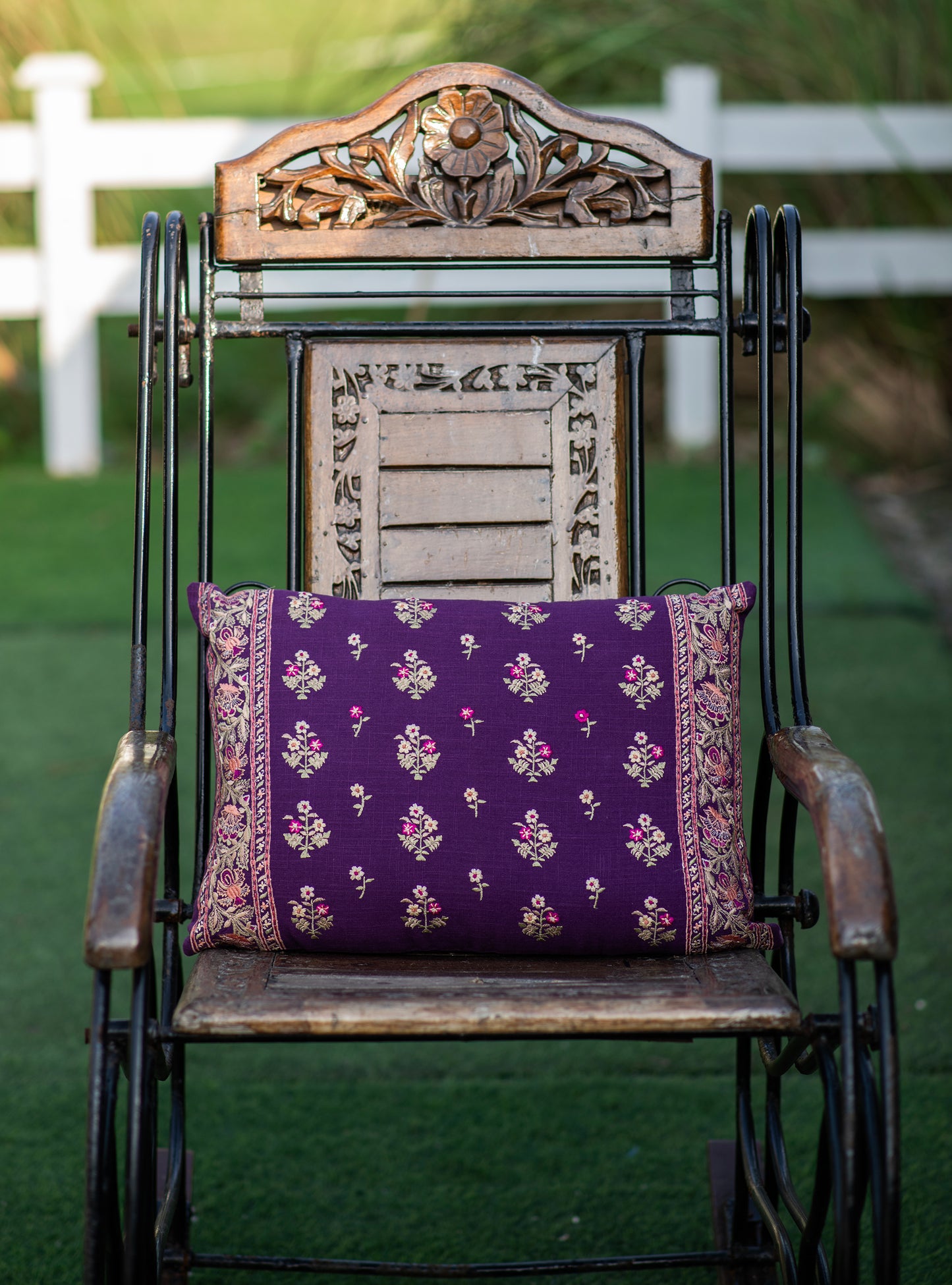 Embroidered Cushion Cover : Versailles Purple  Textured