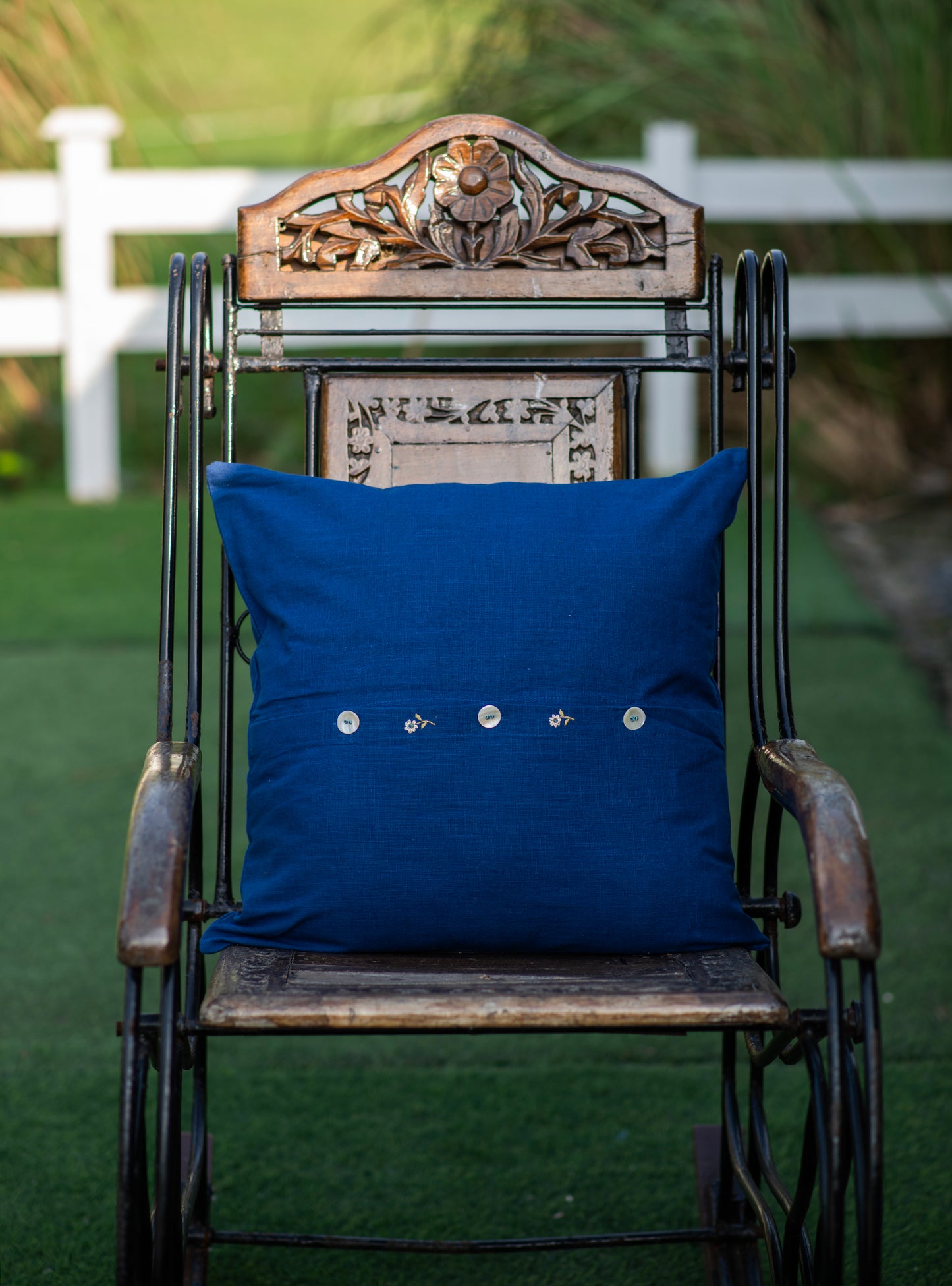 Embroidered Cushion Cover : Floral Navy Textured