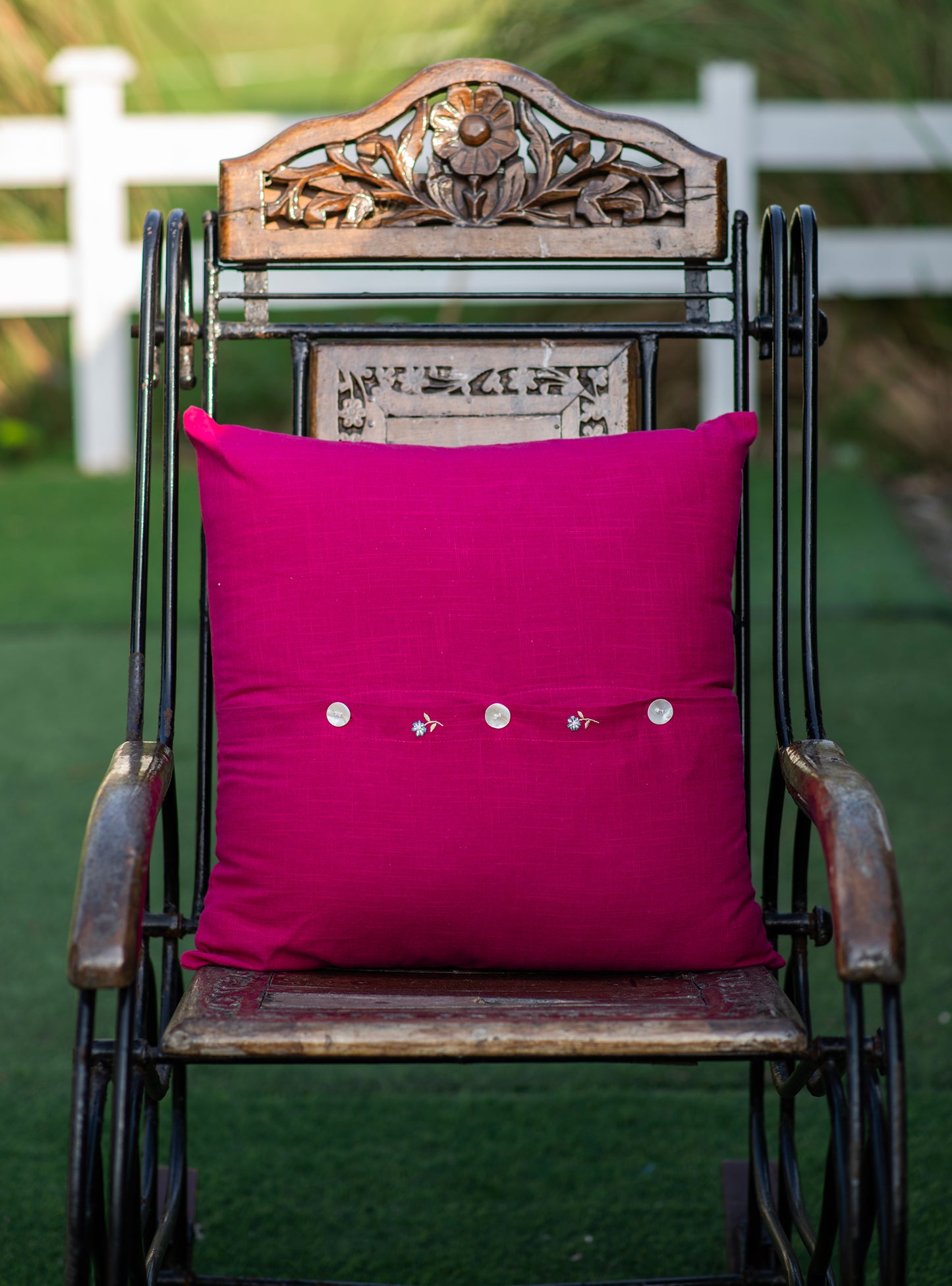 Embroidered Cushion Cover : Floral Pink Textured