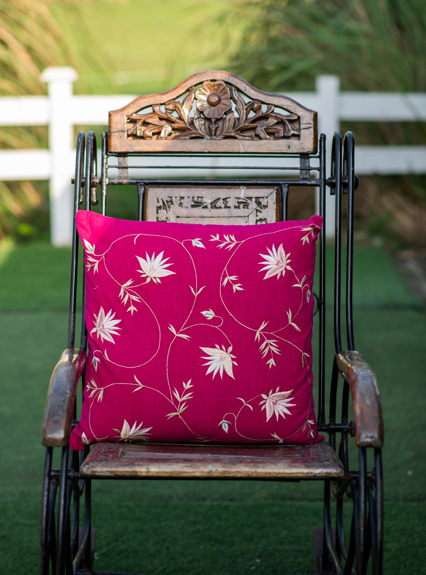 Embroidered Cushion Cover : Floral Pink Textured