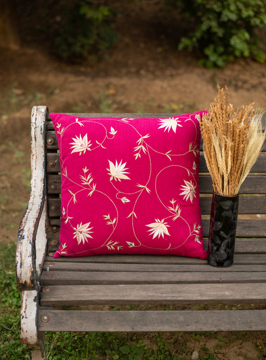 Embroidered Cushion Cover : Floral Pink Textured