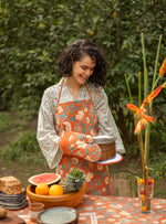 Printed Oven Mitt : Florentine Orange Canvas