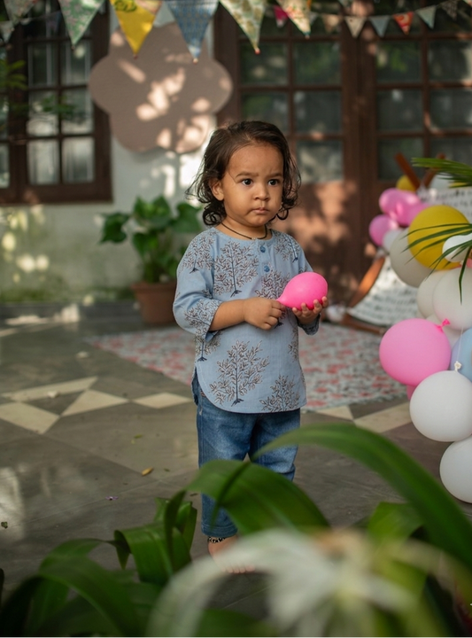 Kids Boat Neck Top : Daunee Buti Sky Voile