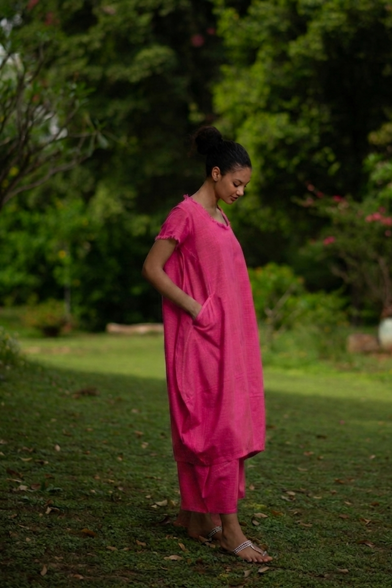 Balloon Dress : Solid Azalea Slub