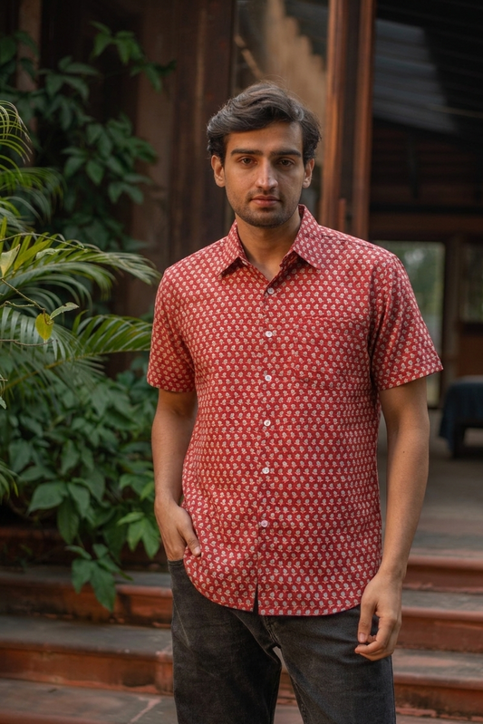 Xavier Shirt HS : Block Print Geru Slub