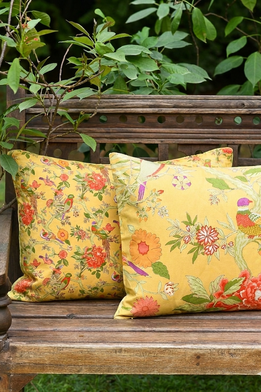 Printed Pillow Cover Reversible : Bird Yellow Sheeting