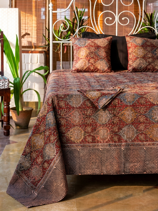 Kalamkari Bed Cover : Jabeli Red Sheeting