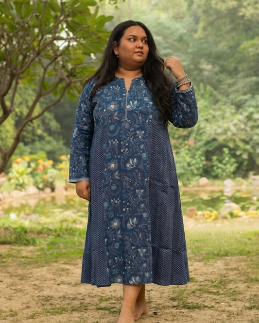 Begum Kurta : Gumbaj Indigo Voile