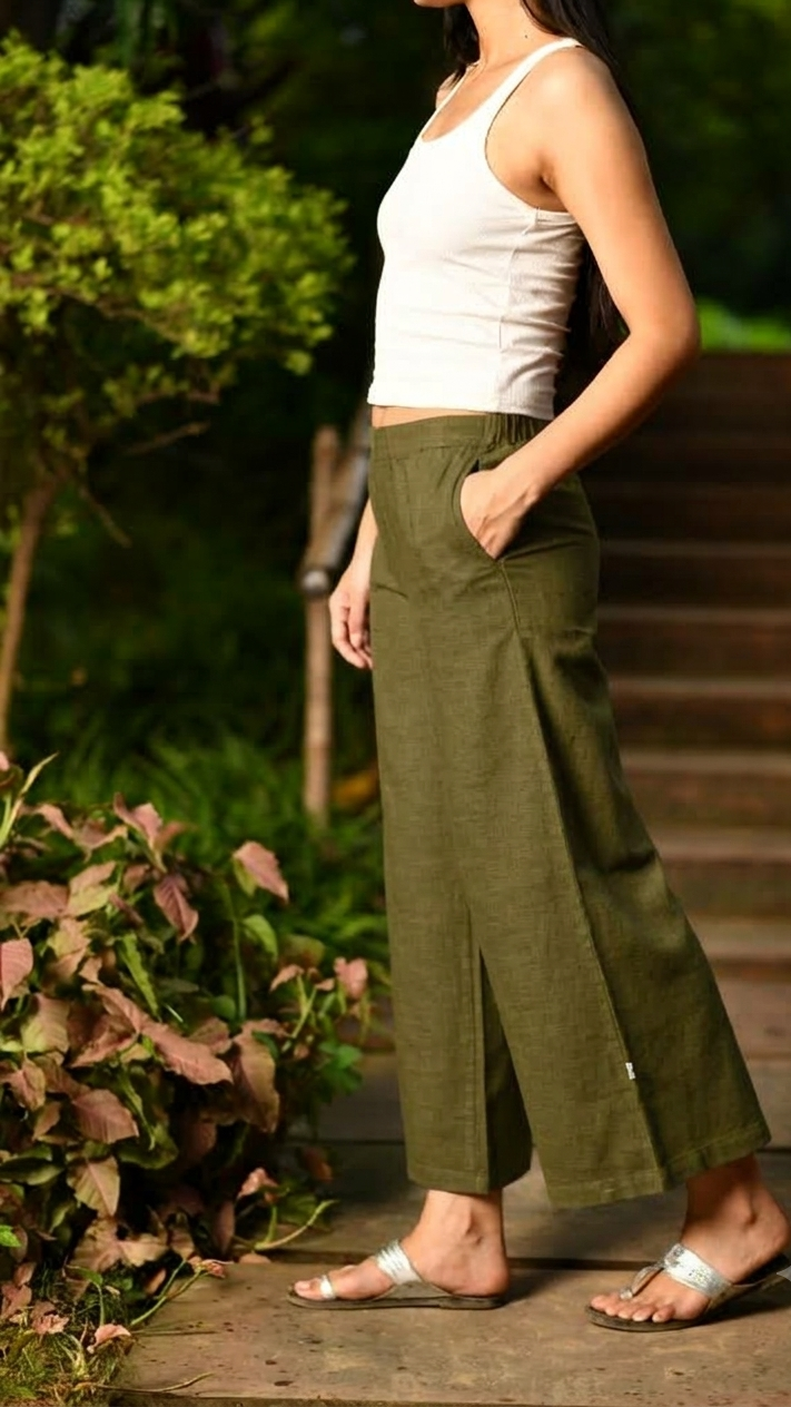 Ellie Pant : Solid Olive Textured