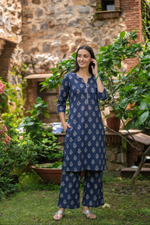 Lali Kurta : Kasauli Buti Navy Voile