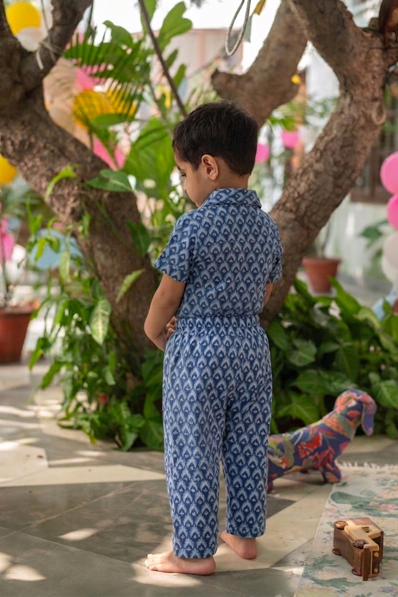 Kids Epaulet Pant : Taj Blue Voile