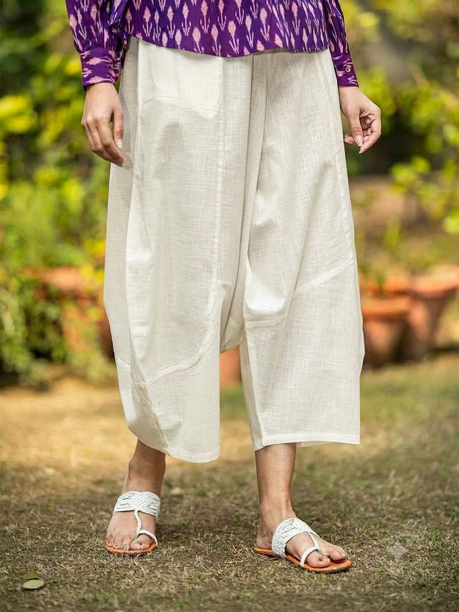 Balloon Pant : Solid Cream Slub