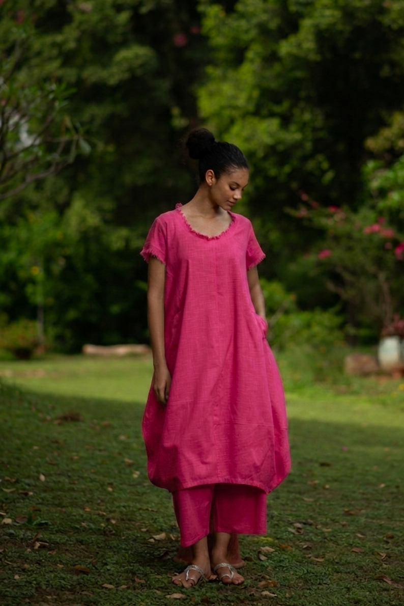 Balloon Dress : Solid Azalea Slub