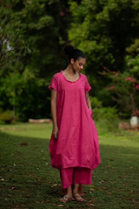 Balloon Dress : Solid Azalea Slub