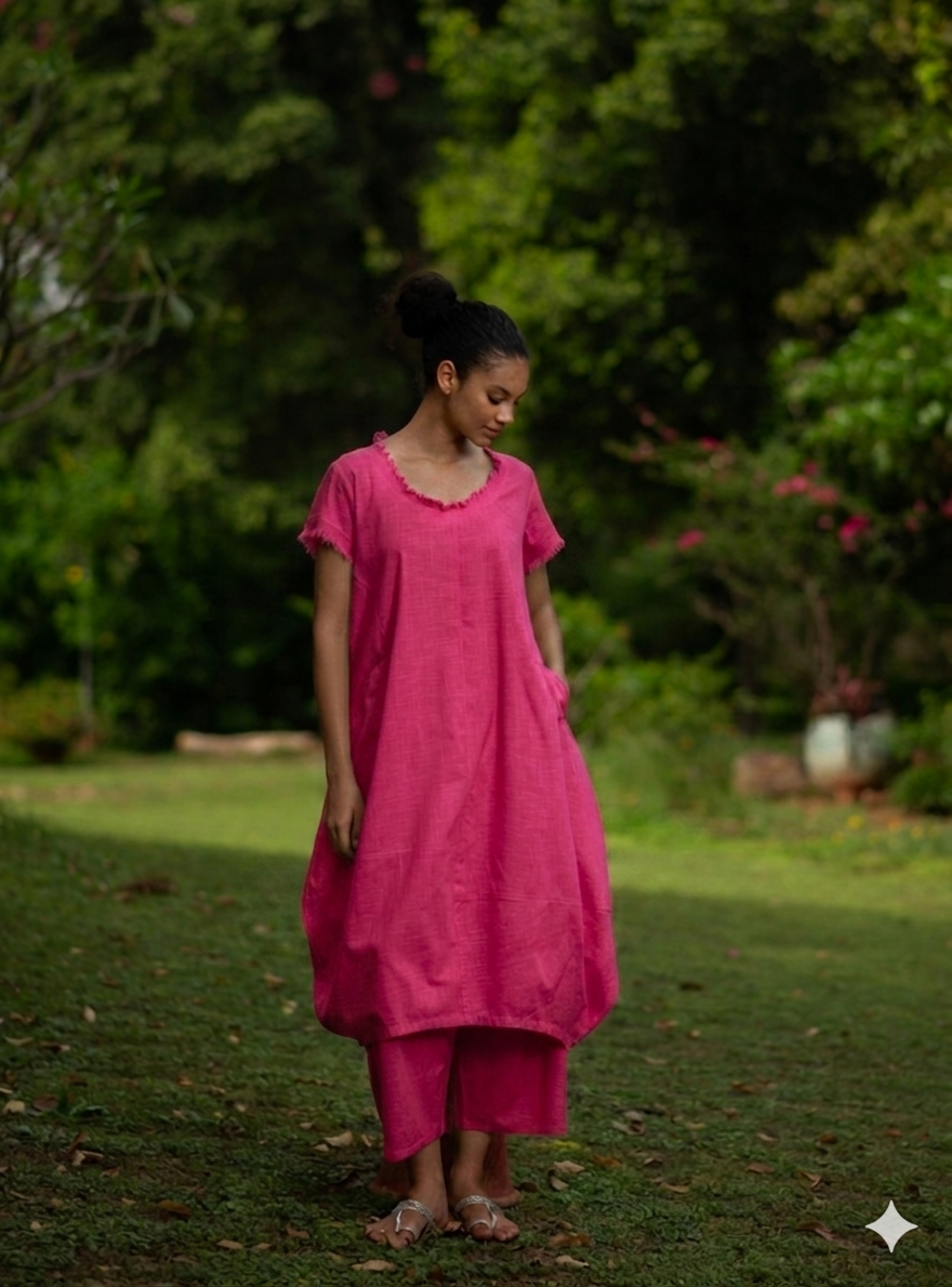 Balloon Pant : Solid Azalea Slub