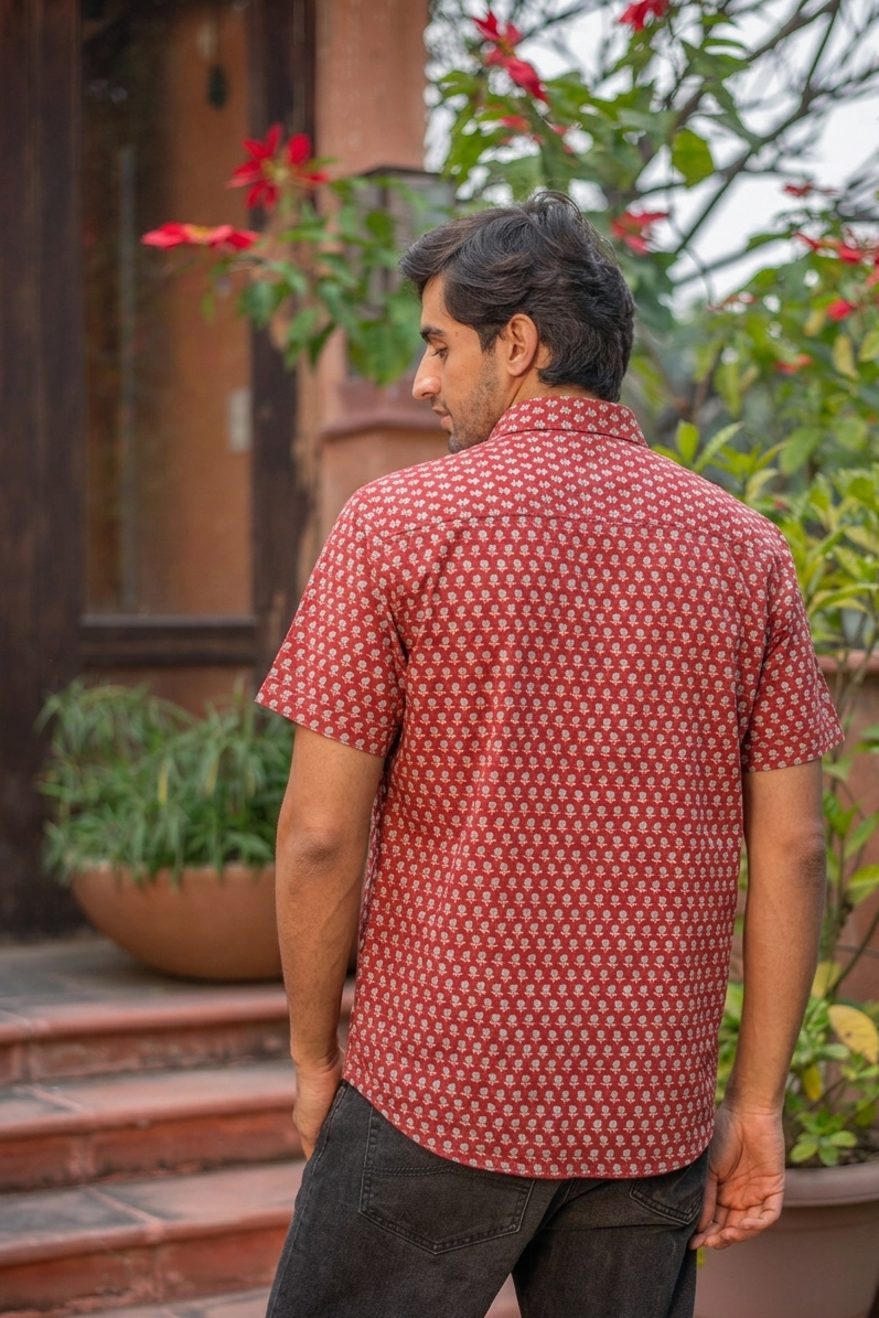 Xavier Shirt HS : Block Print Geru Slub