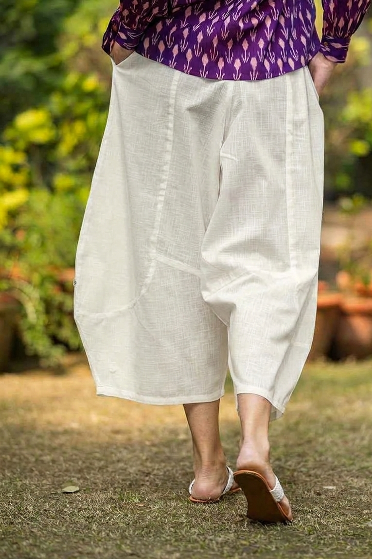 Balloon Pant : Solid Cream Slub