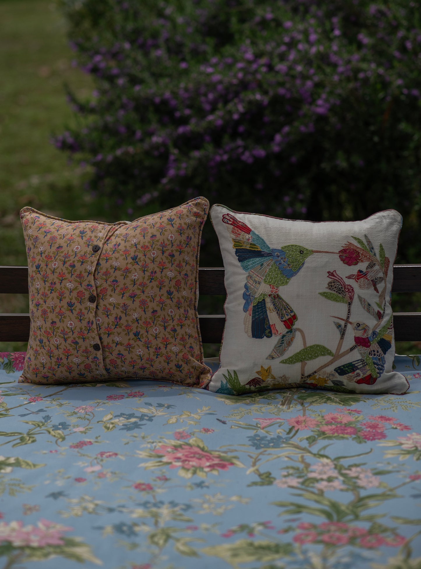 Green Cushion Cover : Humming Birds Xylophone Textured