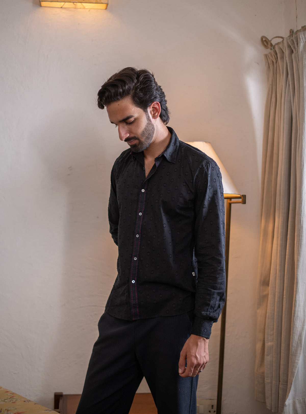 Hangout Shirt FS : Solid Black Cutwork