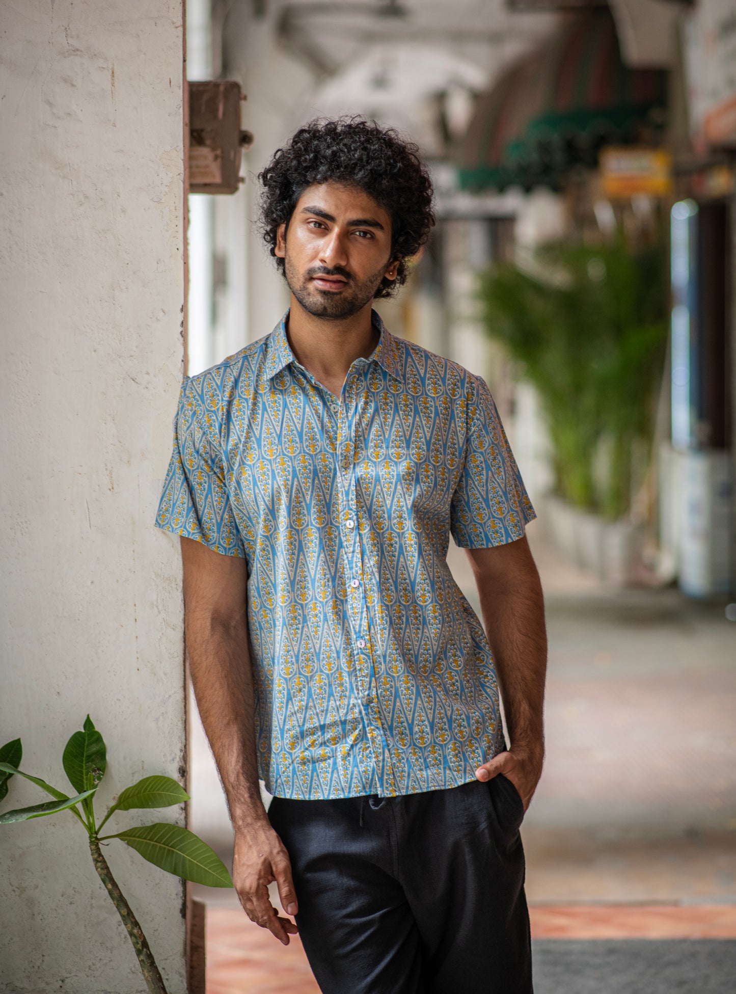 Hangout Shirt Half Sleeves : Ali Boota Blue Cambric