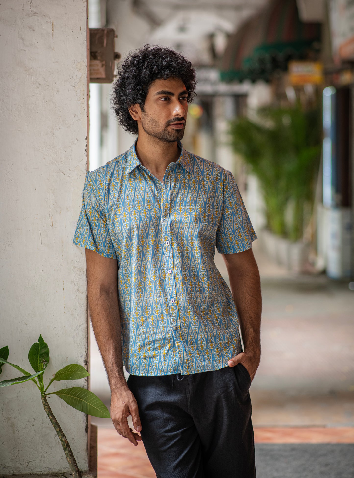 Hangout Shirt Half Sleeves : Ali Boota Blue Cambric