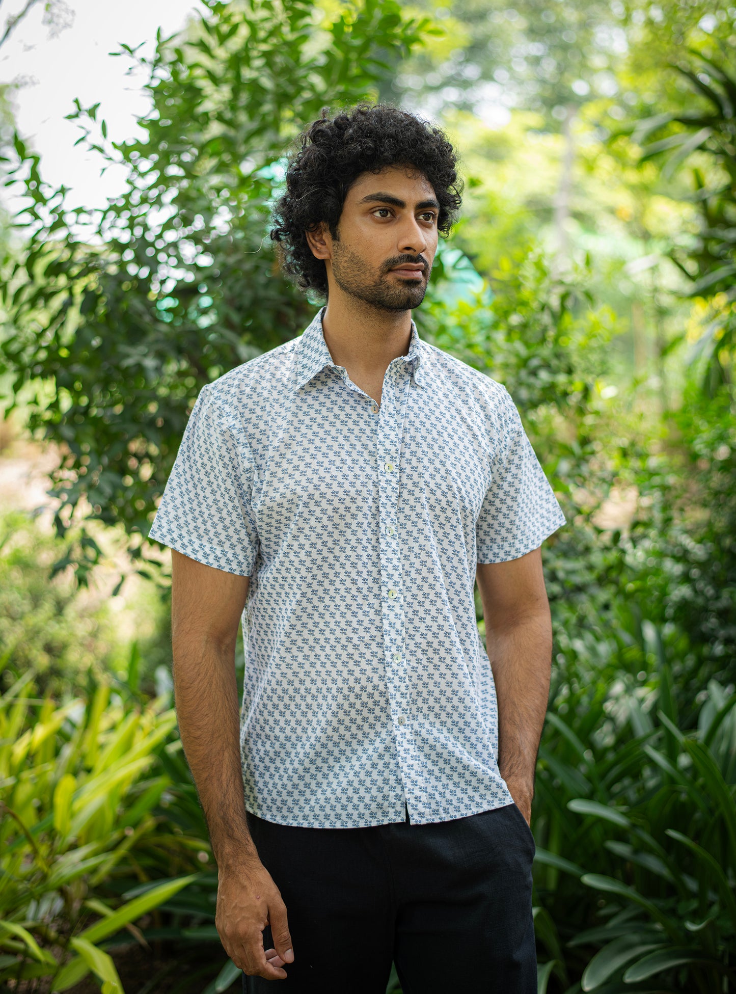 Hangout Shirt Half Sleeves : Dhania Blue Voile