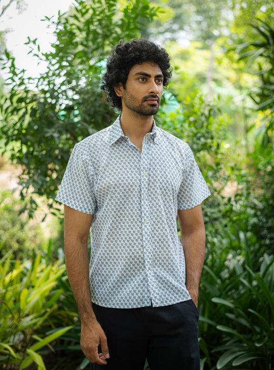 Hangout Shirt Half Sleeves : Dhania Blue Voile