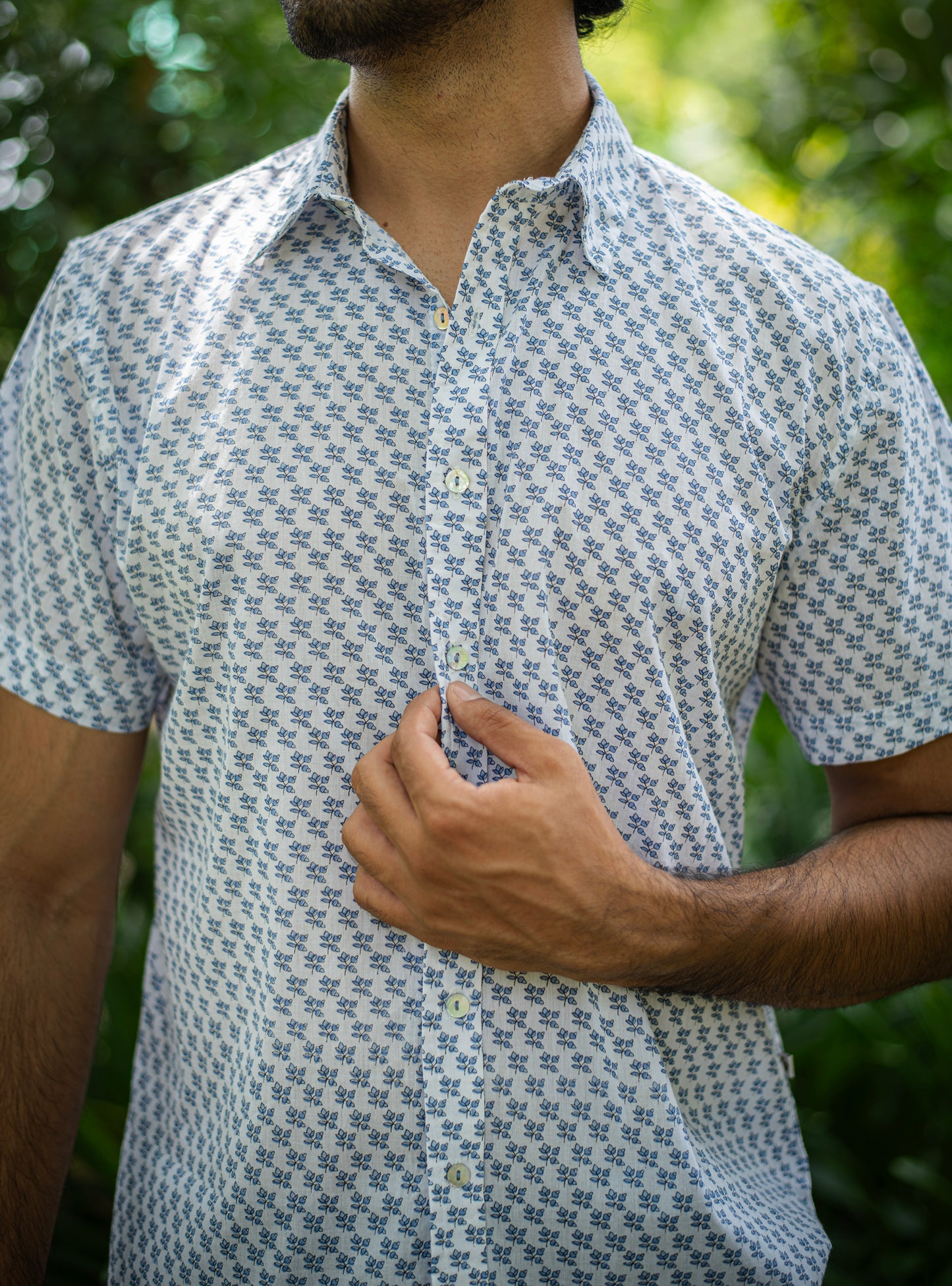 Hangout Shirt Half Sleeves : Dhania Blue Voile