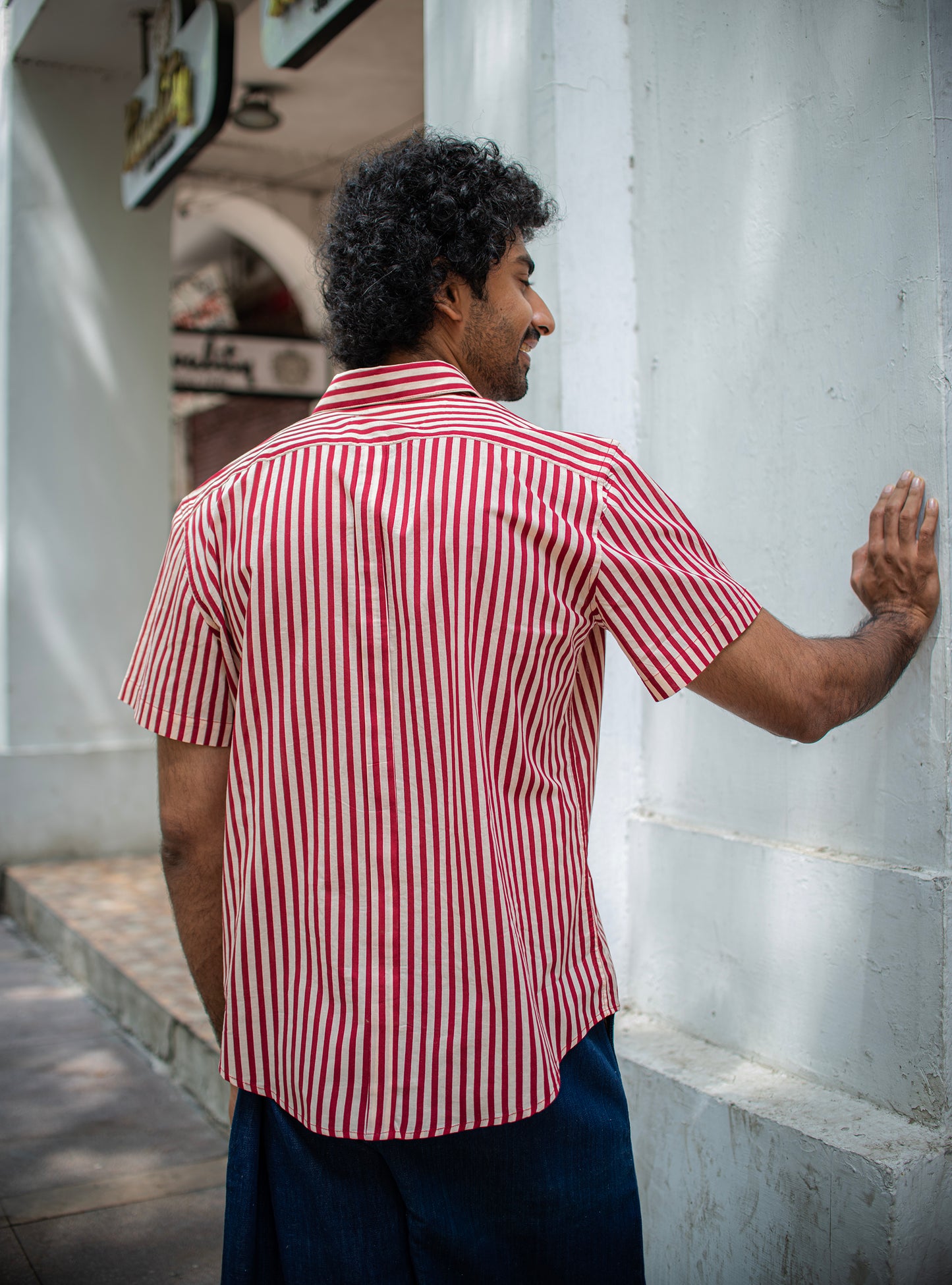 Hangout Shirt Half Sleeves : Sheru Stripe Maroon Voile
