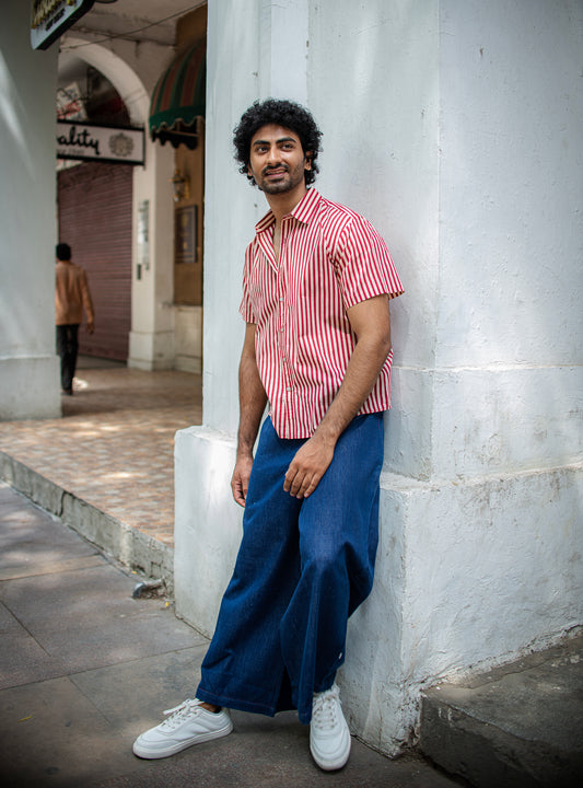 Hangout Shirt Half Sleeves : Sheru Stripe Maroon Voile