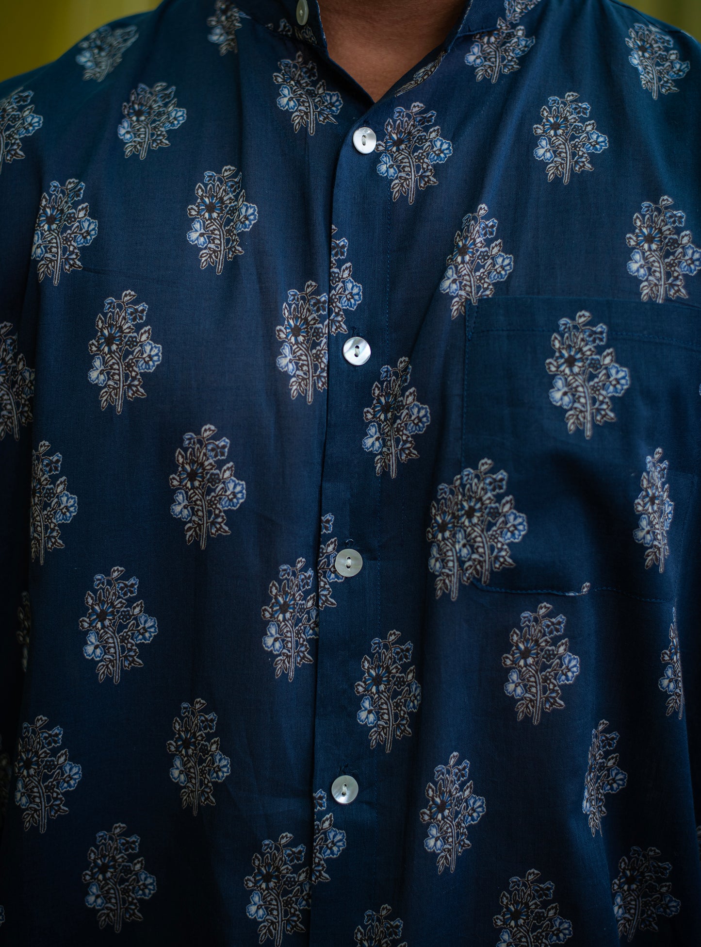 Hanoi Shirt FS : Kasauli Buti Navy Voile