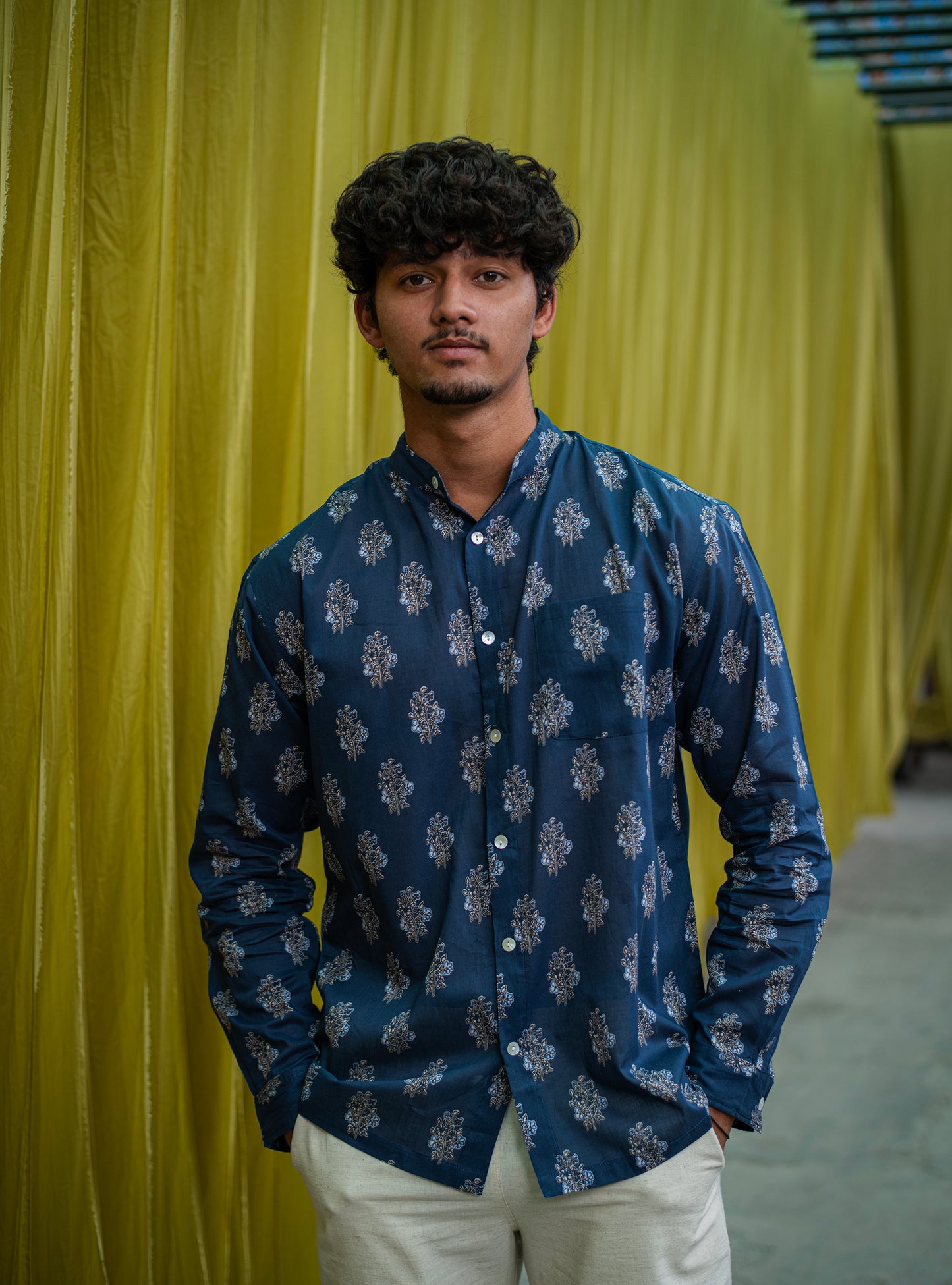 Hanoi Shirt FS : Kasauli Buti Navy Voile