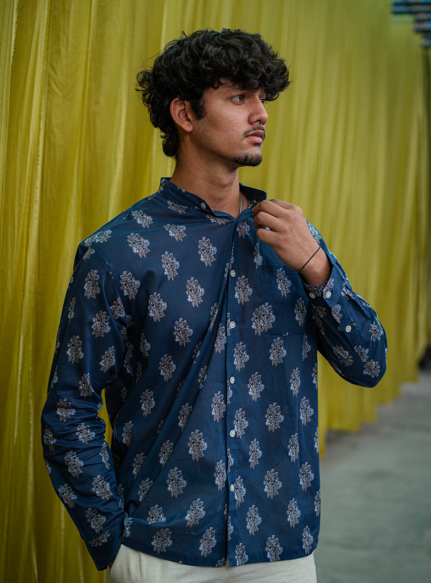 Hanoi Shirt FS : Kasauli Buti Navy Voile