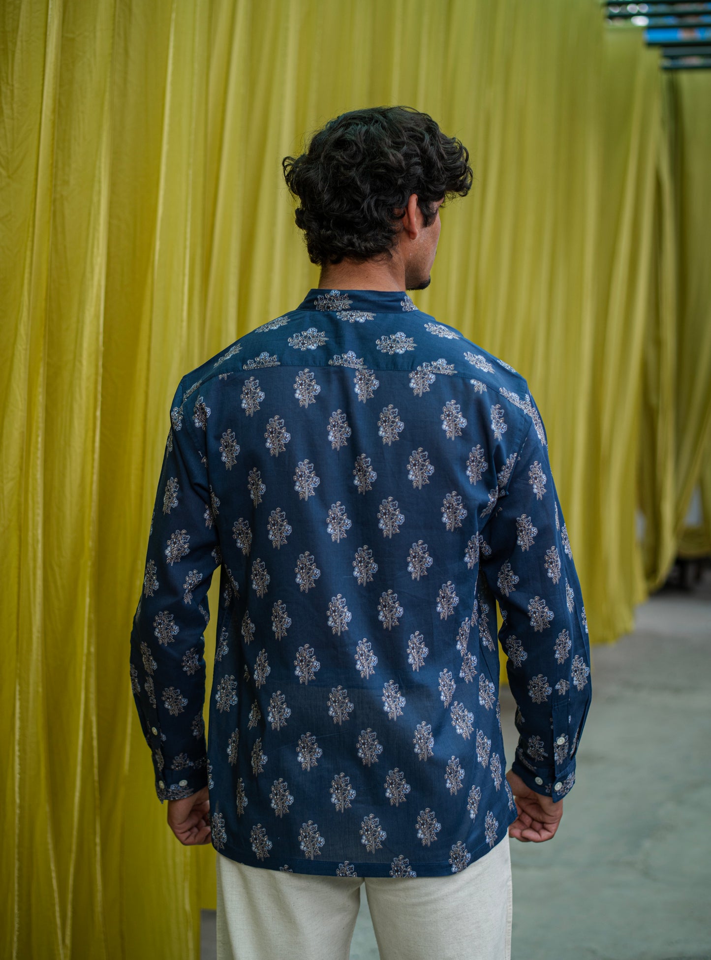 Hanoi Shirt FS : Kasauli Buti Navy Voile